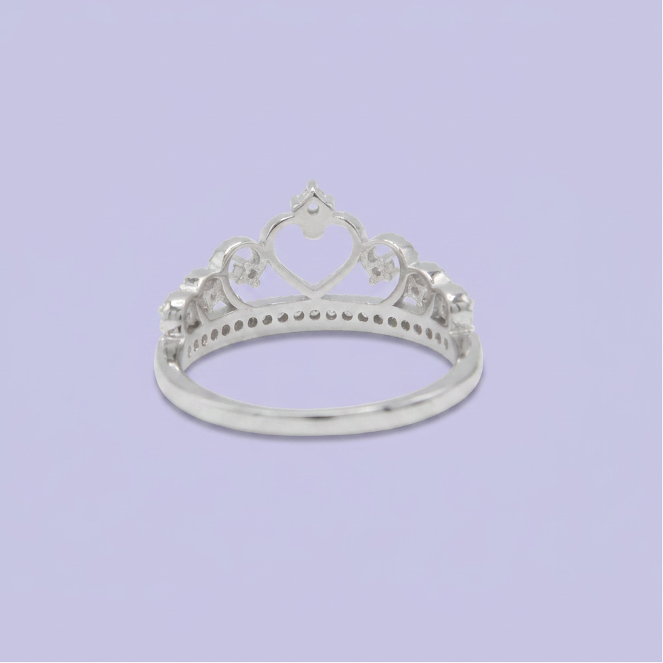 Anillo de Plata .925 corona con Diseño de Corazón e Incrustación de Zirconias mod. 2919