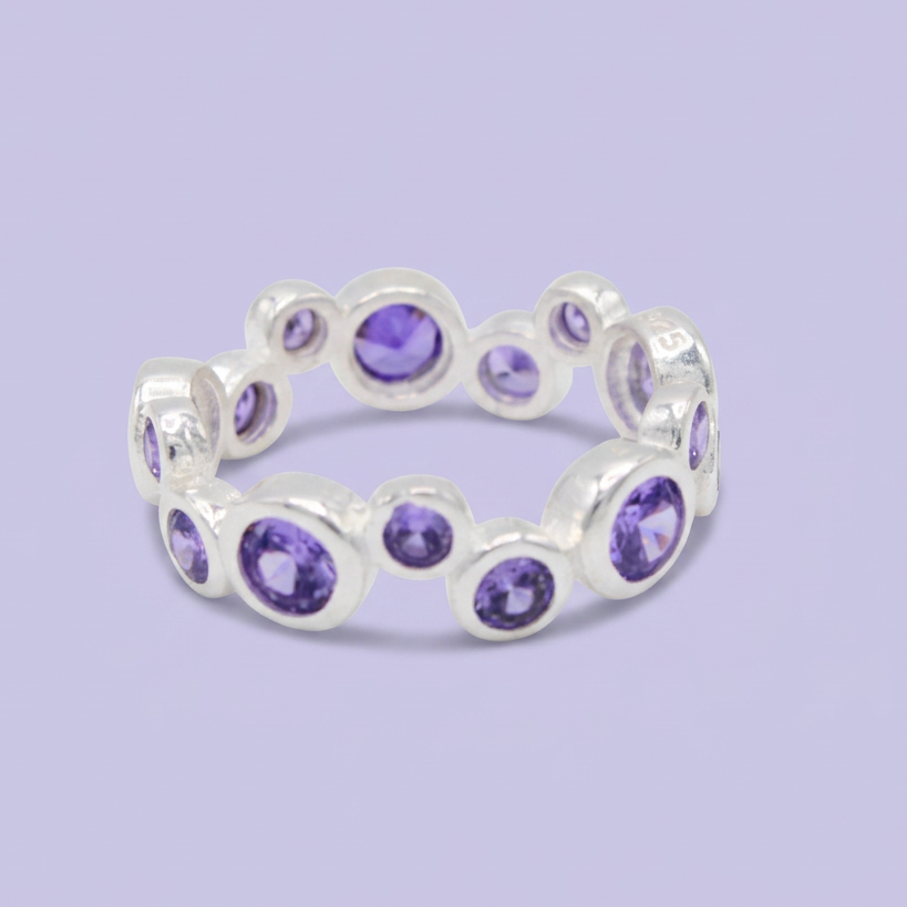 Anillo de Plata .925 con Diseño Aro Doble Tamaño con Zirconia Morada mod. 3101
