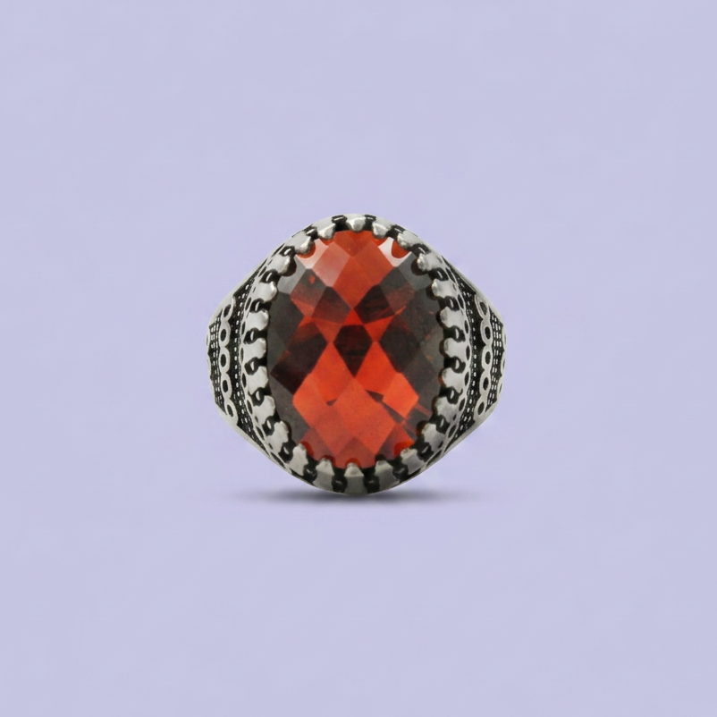 Anillo de Plata .925 Zirconia Oval con Bordes Decorativos mod. 2472