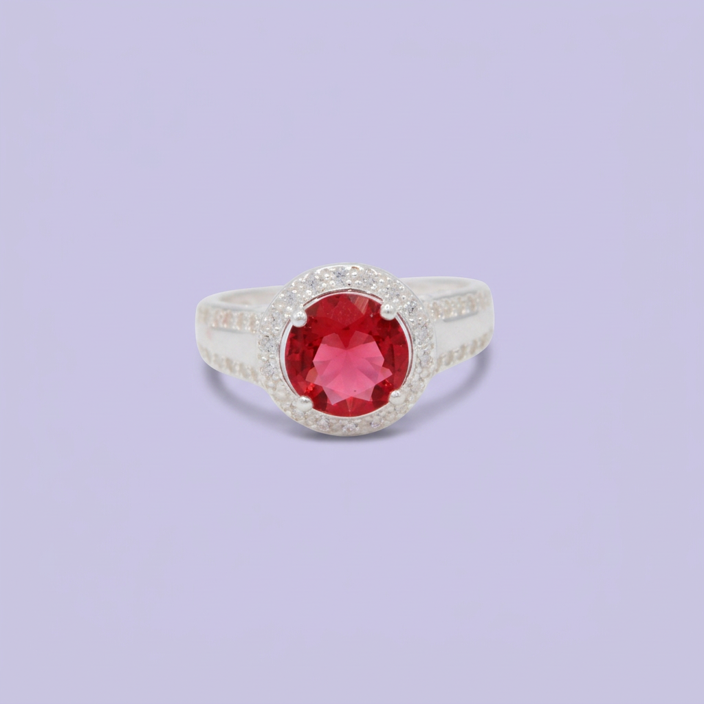 Anillo de Plata .925 Diseño Circular con Zirconia Color Rosa Mexicano y Laterales con Zirconia Blanca mod. 3105