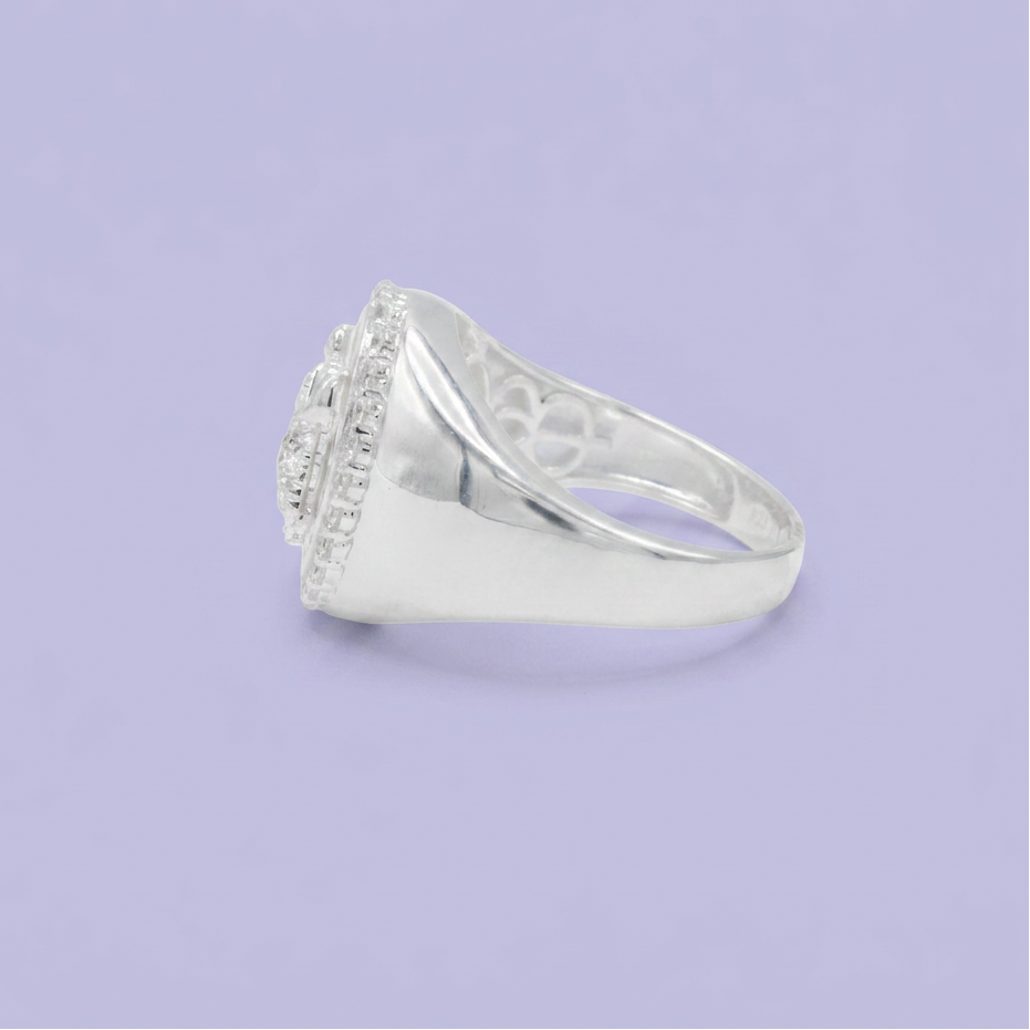 Anillo de Plata .925 San Judas Tadeo con Diseño de Ovalo y Zirconias mod. 2671