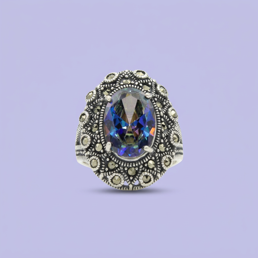 Anillo de Plata .925 Gran Zirconia Azul mod. 2253