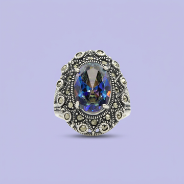 Anillo de Plata .925 Gran Zirconia Azul mod. 2253