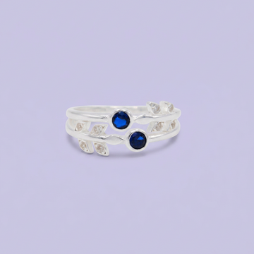 Anillo de Plata .925 Diseño Doble Linea con Hojas y Zirconia Color Zafiro mod. 3102