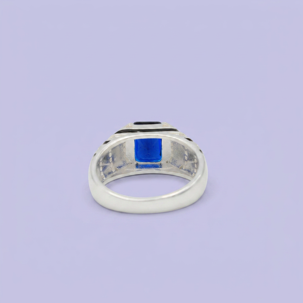 Anillo de Plata .925 Diseño Rayado con Zirconia Color Azul Zafiro mod. 2666