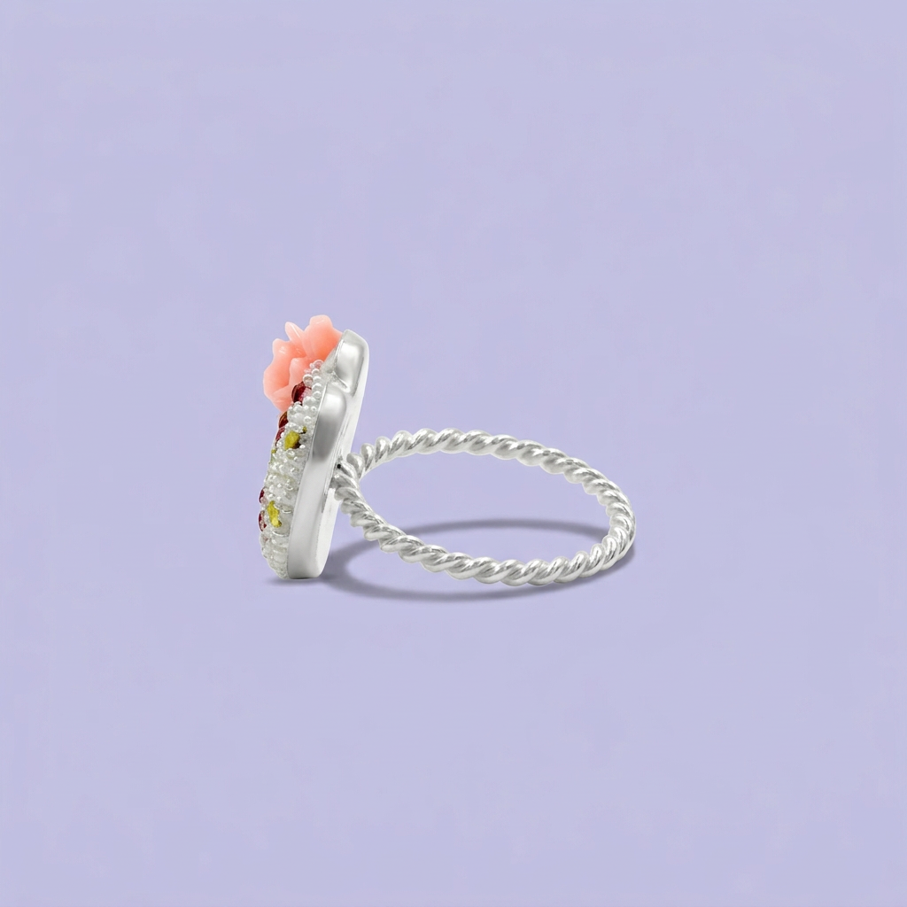 Anillo de Plata .925 Corazón y Flores con Zirconias mod. 2152