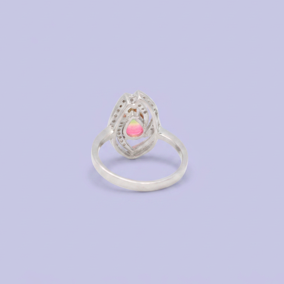 Coordinado de Plata .925  Doble Hoja con Centro Rosa Pastel y Verde e Incrustación de Zirconia mod. 2948