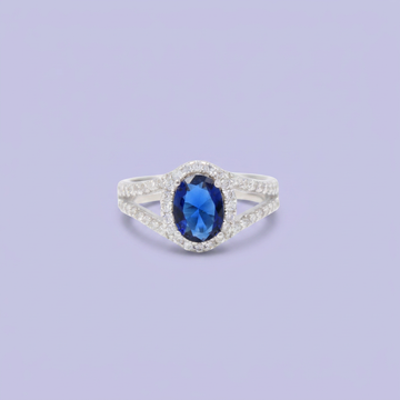 Anillo de Plata .925 Doble Linea y Zirconia Color Zafiro Oval mod. 2923