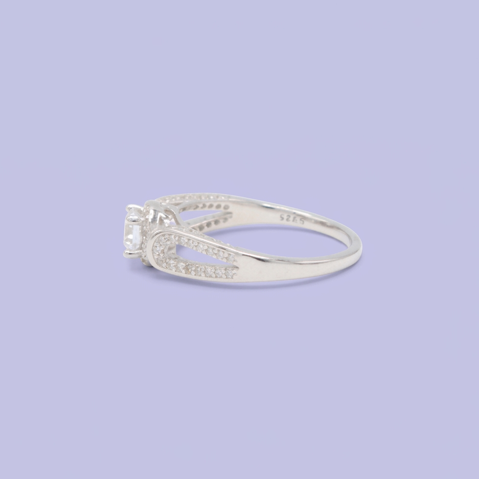 Anillo Solitario de Plata .925 Doble Gota e Incrustación de Zirconias mod. 2926