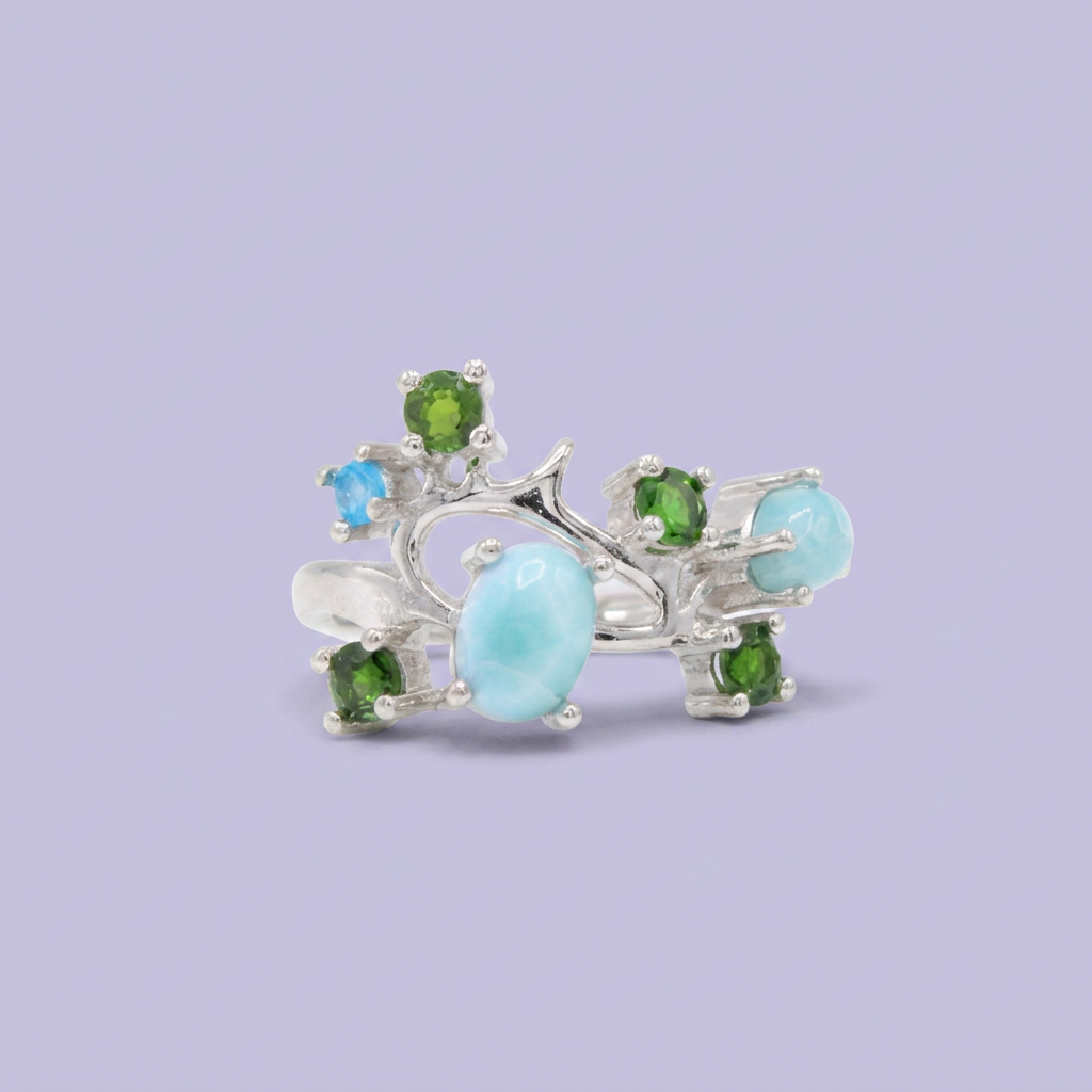 Coordinado de Plata .925 Diseño de Ramas con Zirconia Turquesa y Verde mod. 2953
