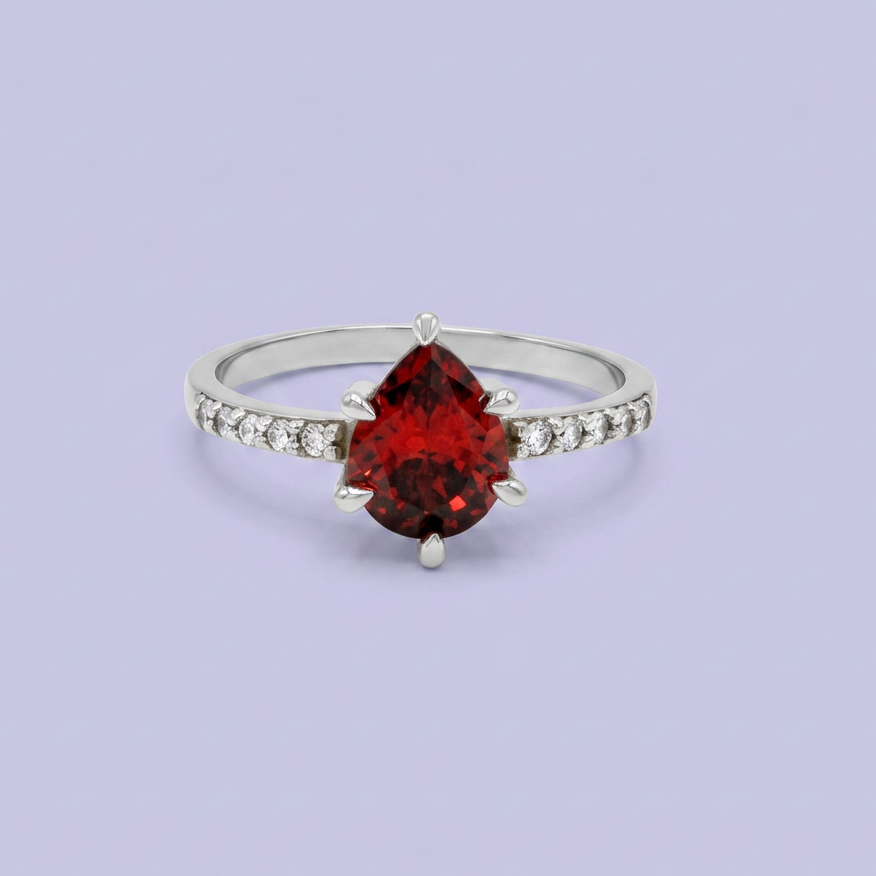 Anillo de Plata .925 Diseño de Gota Roja con Zirconias mod. 2645