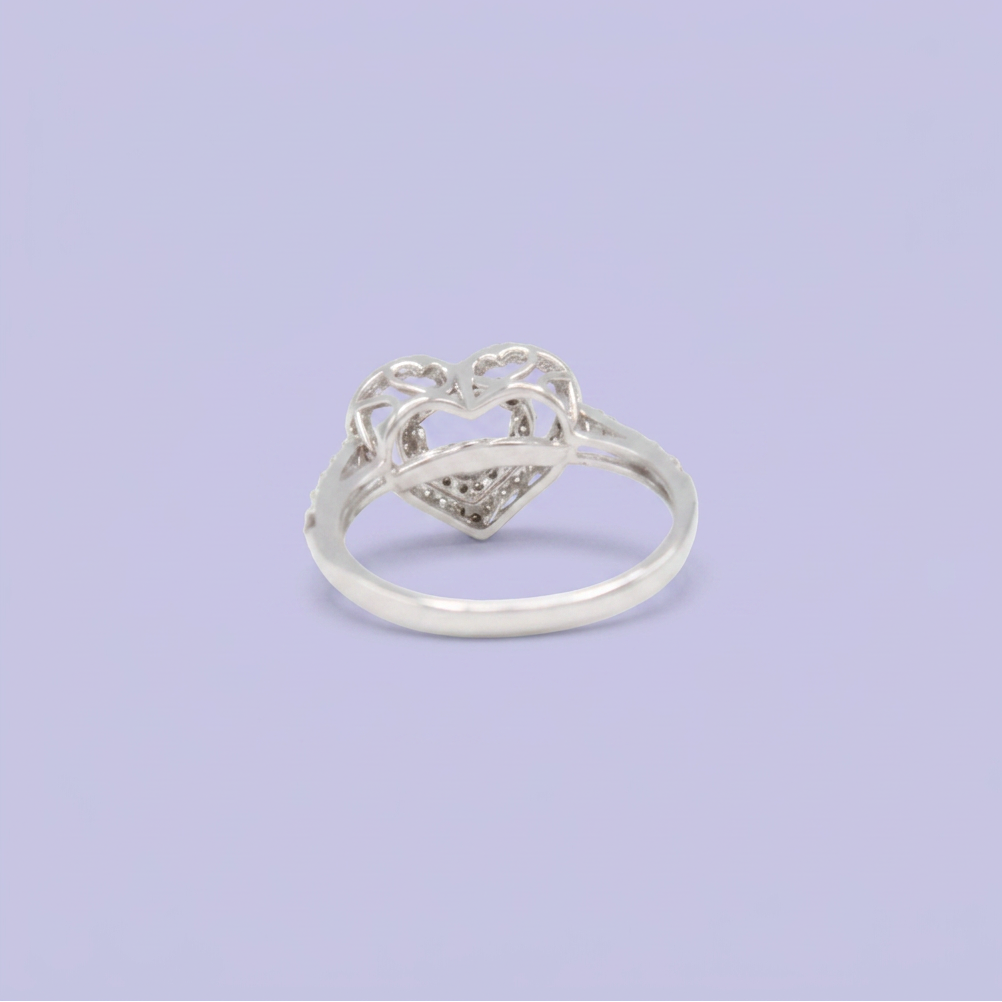 Coordinado de Plata .925 Corazón Doble con Incrustación de Zirconias y Centro de Zirconia Rojo mod. 2945