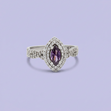 Anillo Solitario de Plata .925 Diseño Brillante con Zirconia Oval Morada mod. 2641