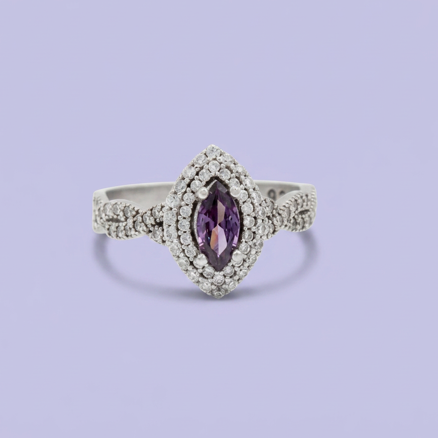 Anillo de Plata .925 Diseño Brillante con Zirconia Oval Morada mod. 2641