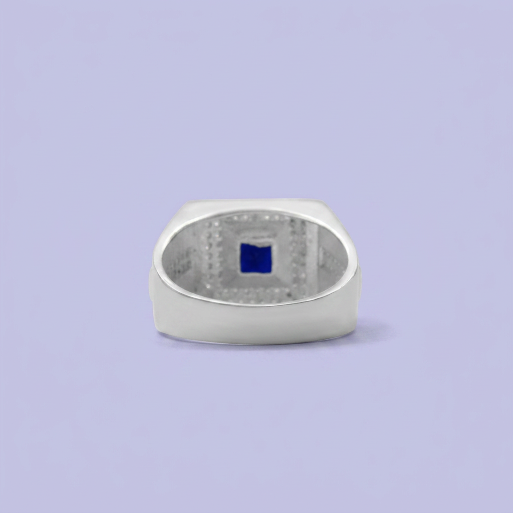Anillo de Plata .925 Centro Azul con Pavé mod. 2470
