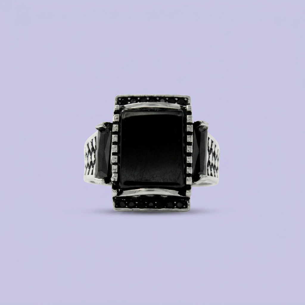 Anillo de Plata .925 Rectangular con Bordes Tipo Malla mod. 2474