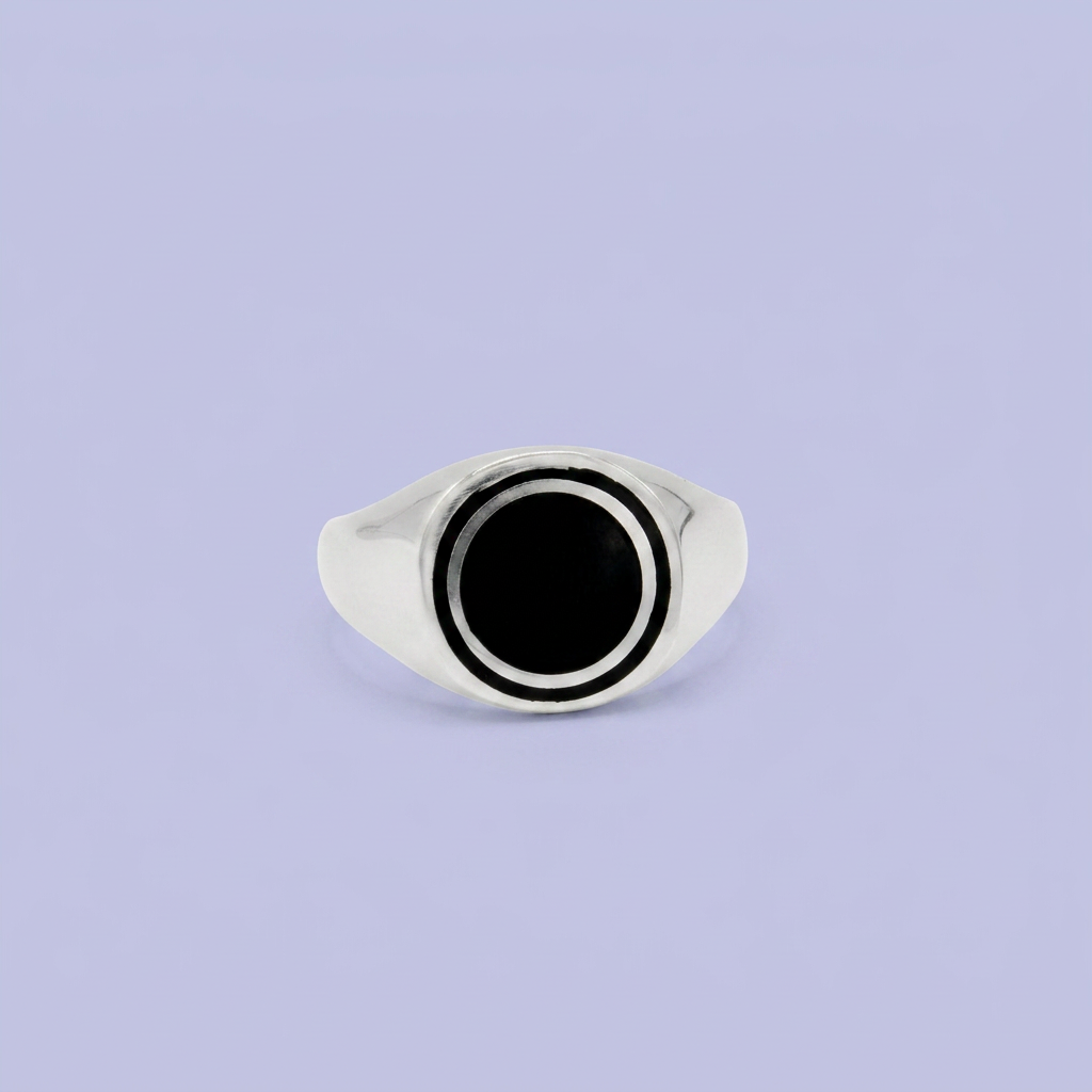 Anillo de Plata .925 Diseño Doble Circulo negro mod. 2667