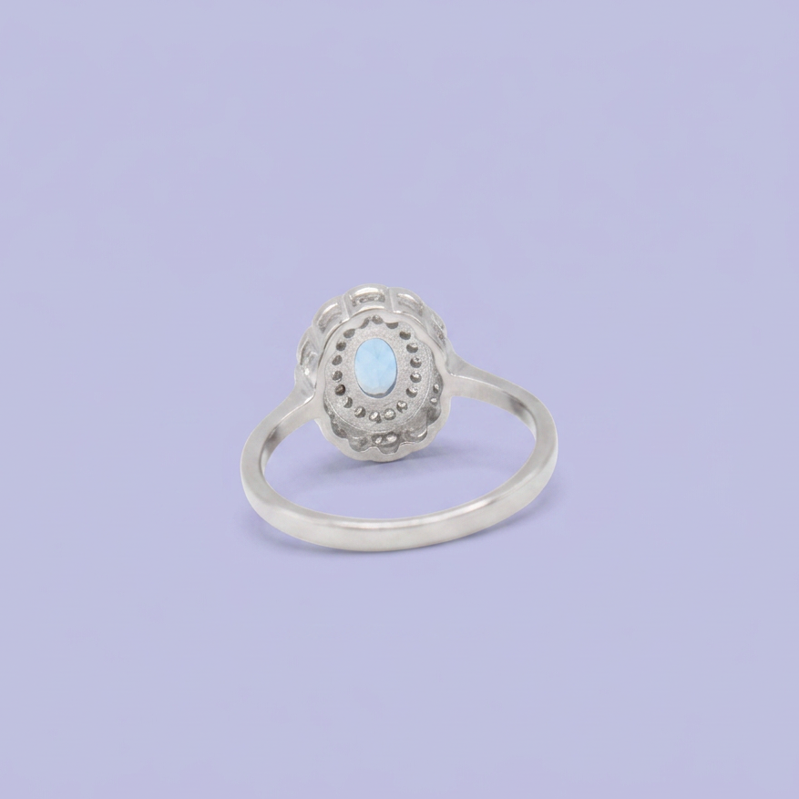 Coordinado de Plata .925  Con Diseño Oval Azul Cielo e Incrustación de Zirconias mod. 2952