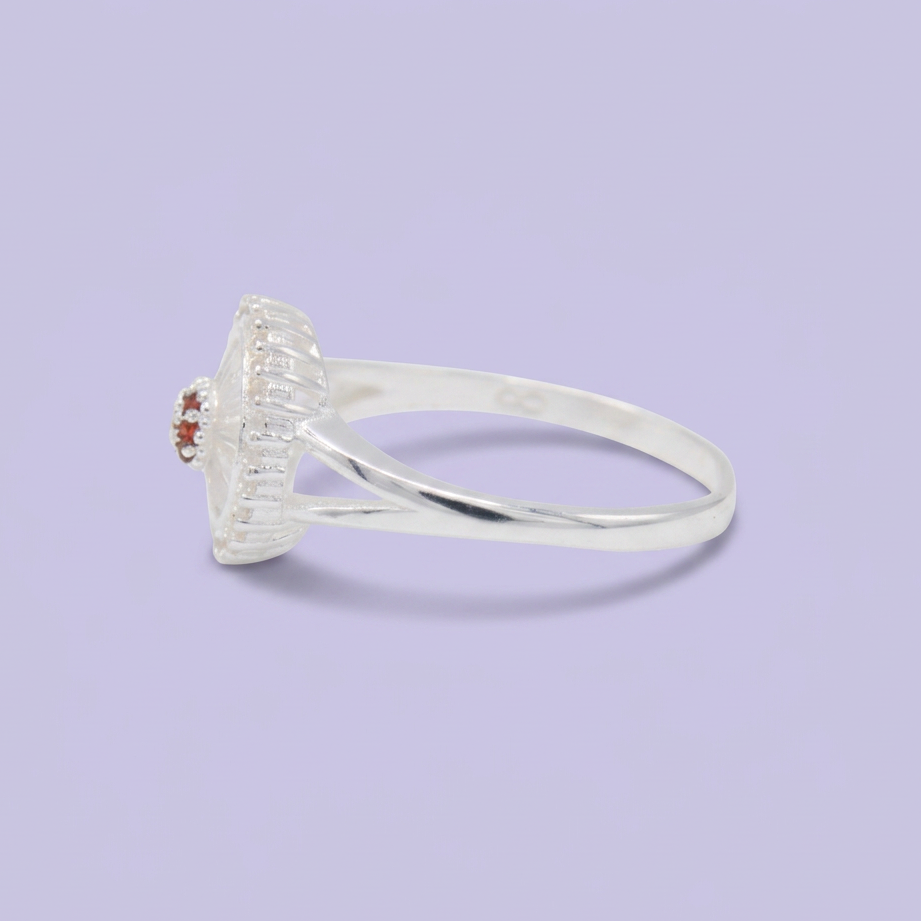Anillo de Plata .925 con Diseño de Flor con Centro de Zirconia Marron Brillante mod. 3096