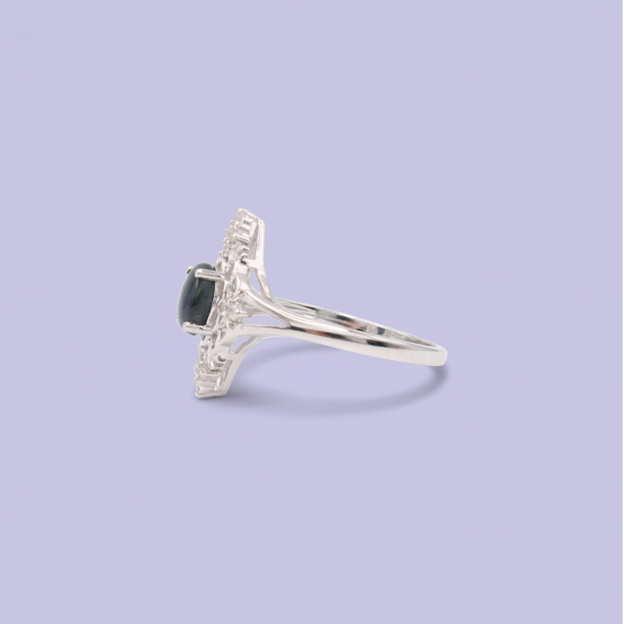 Coordinado de Plata .925 Con Diseño Barroco y Centro de Zirconia Negra Azulada mod. 2951