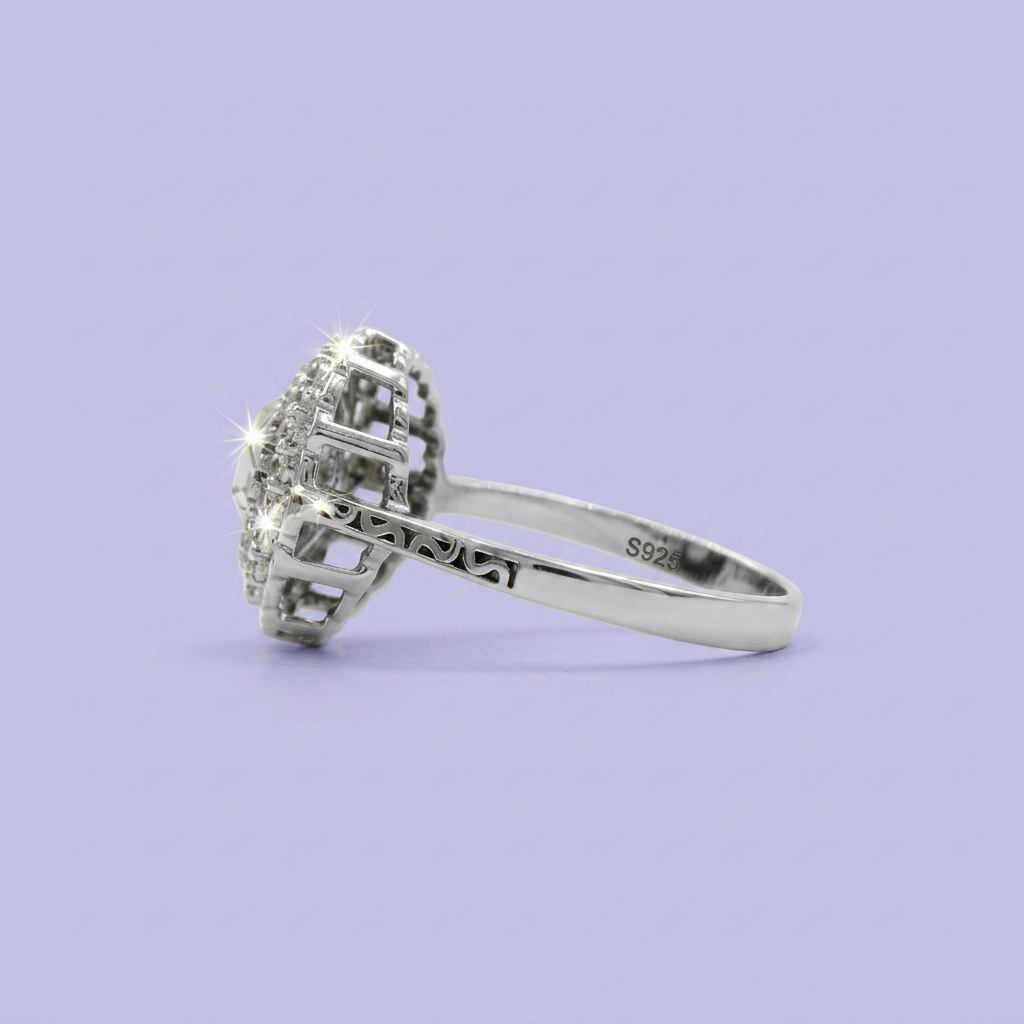 Anillo Solitario de Plata .925 Gran Flor con Zirconia mod. 2414