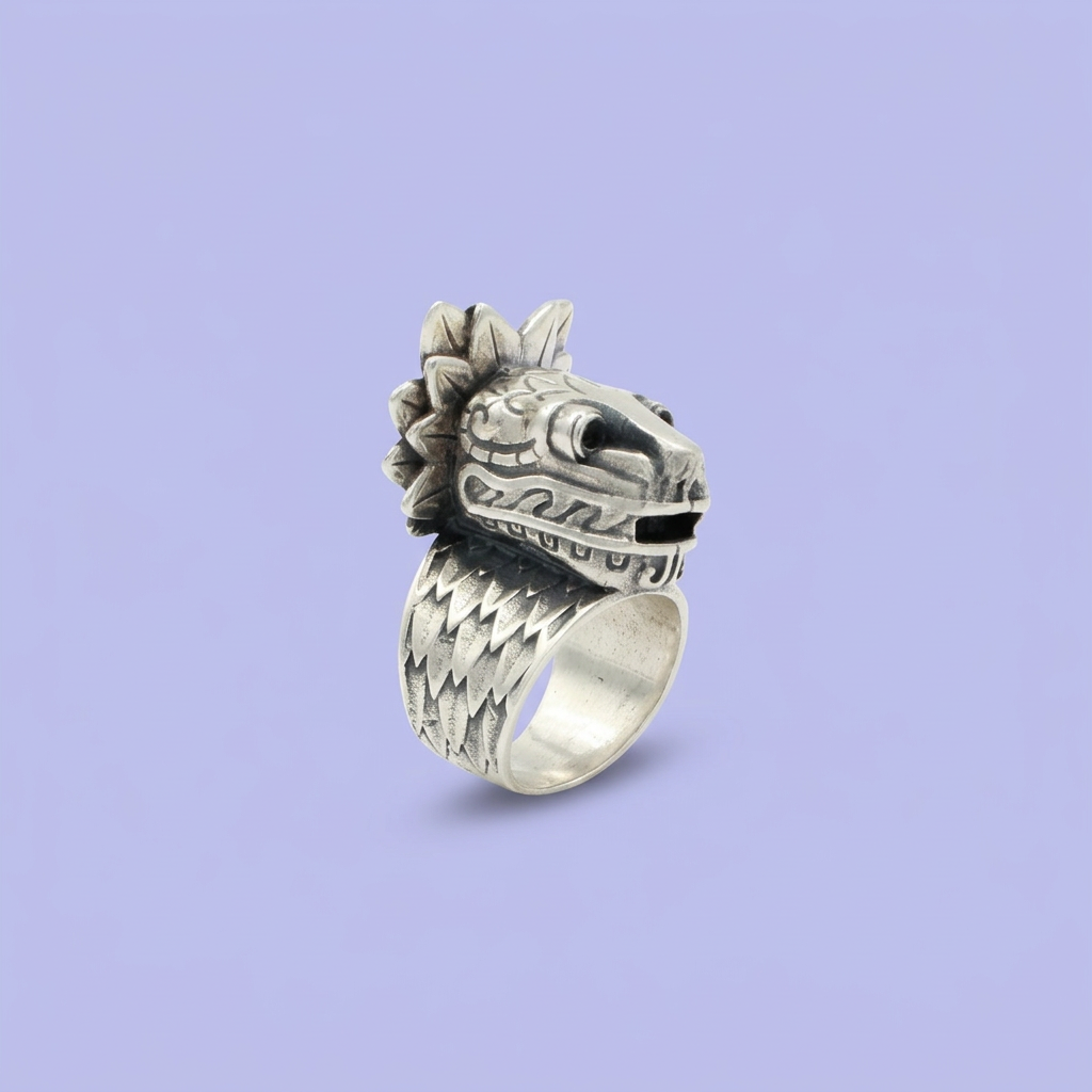 Anillo de Plata .925 Cabeza de Quetzalcoatl mod. 2262