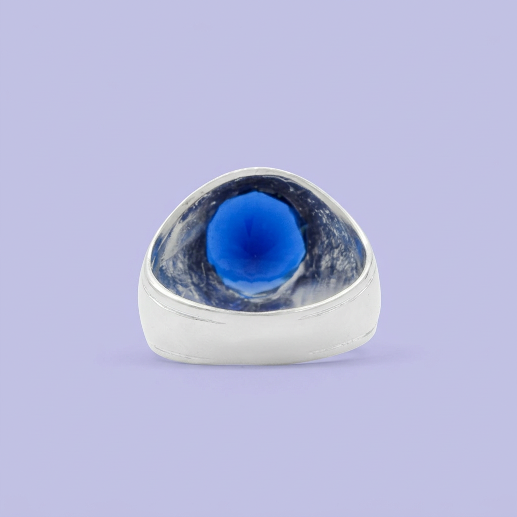 Anillo de Plata .925 Zirconia Azul con Decorados Sobre México mod. 2276