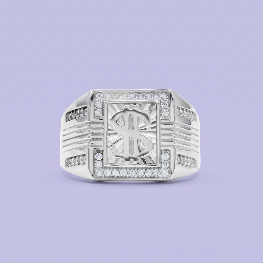 Anillo de Plata .925 Emblema de Dólar con Finas Zirconias mod. 2273