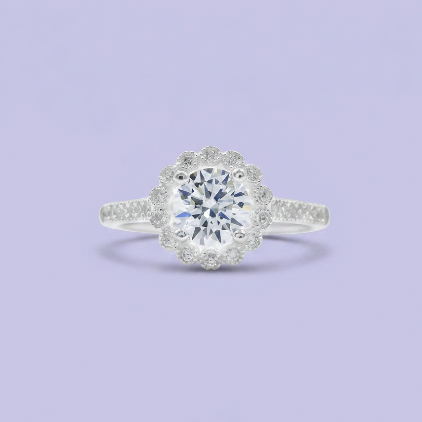 Anillo Solitario de Plata .925 Margarita de Zirconias mod. 2422