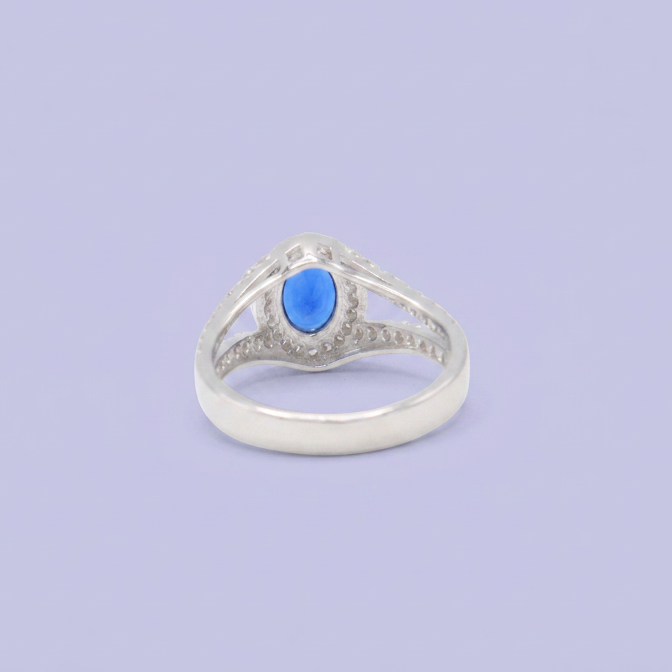 Anillo de Plata .925 Doble Linea y Zirconia Color Zafiro Oval mod. 2923
