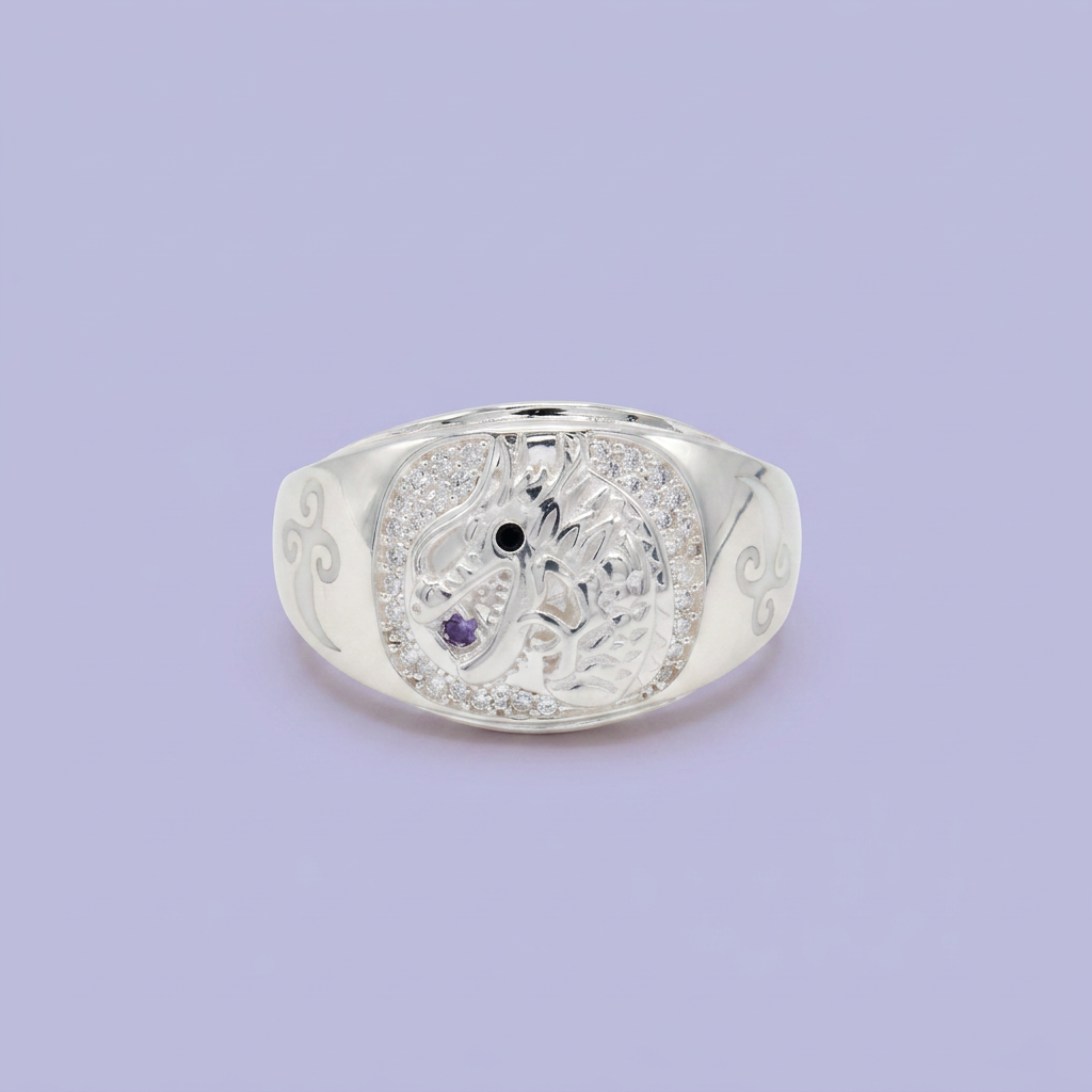 Anillo de Plata .925 Dragón con Incrustación de Zirconias mod. 2664