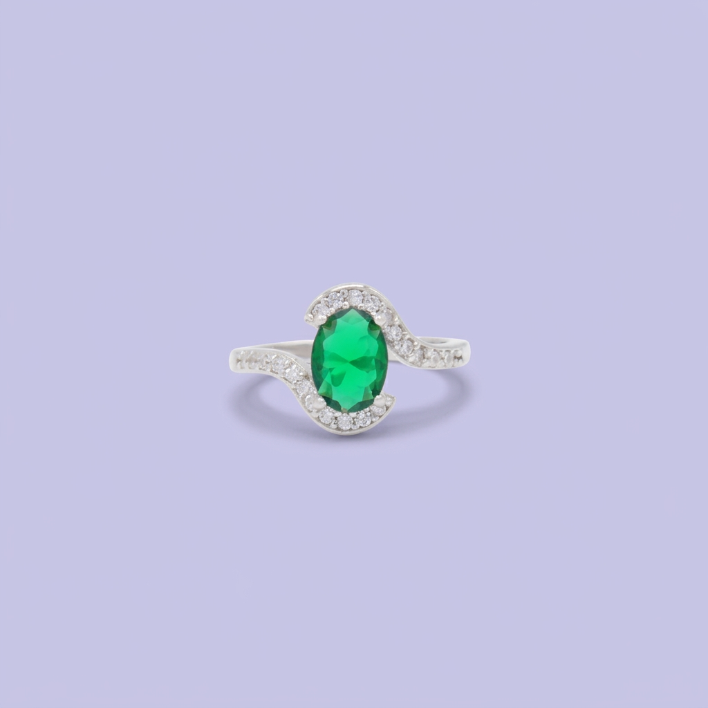Anillo de Plata .925  Con Detalle Cruzado y Zirconia Color Esmeralda mod. 2925