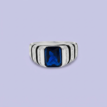 Anillo de Plata .925 Diseño Rayado con Zirconia Color Azul Zafiro mod. 2666