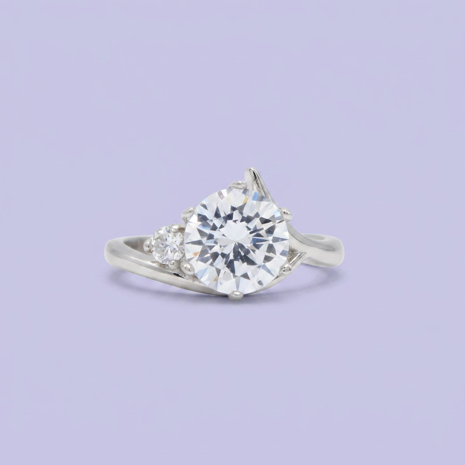 Anillo de Compromiso plata .925 Diseño de Flor con Zircinia Incrustada mod. 2711