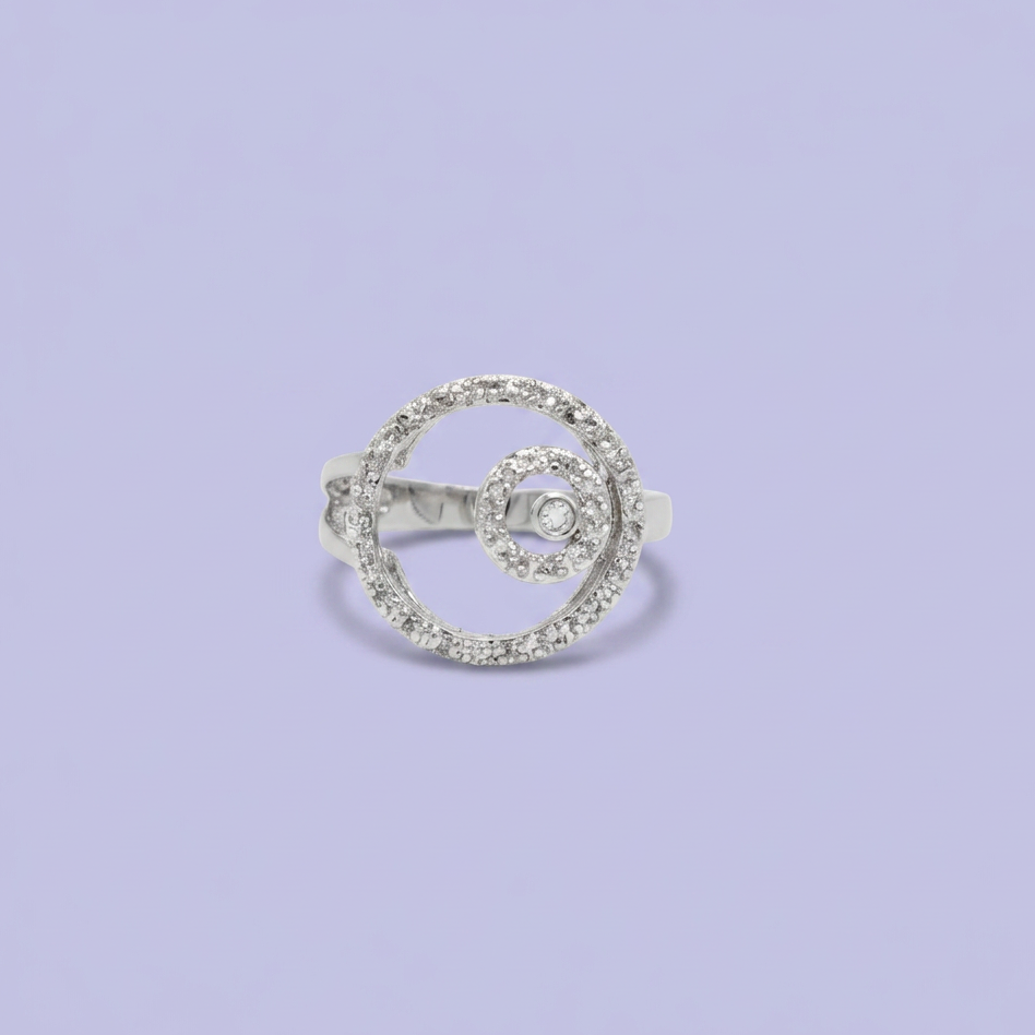 Anillo Solitario de Plata .925 Doble Circulo Brillante con Zirconias mod. 2643
