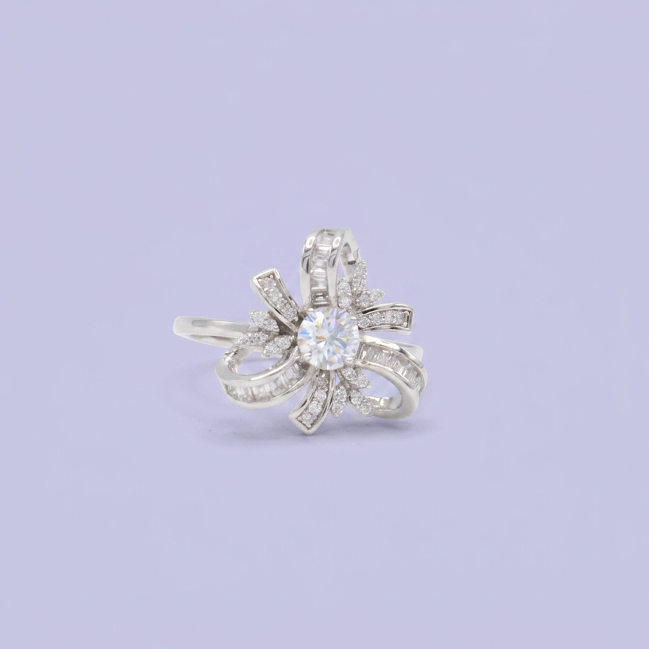 Coordinado de Plata .925 Listones y Detalles de Hojas con Incrustación de Zirconias Blancas mod. 2957