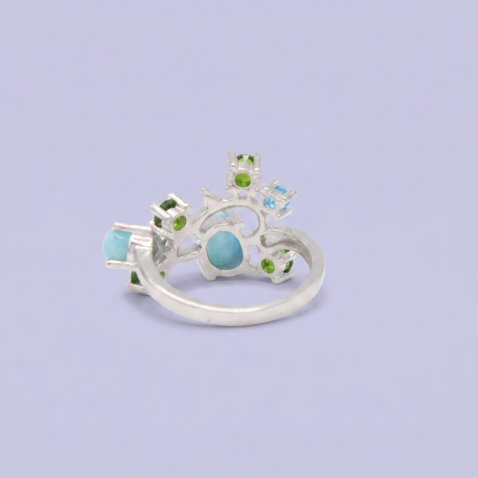 Coordinado de Plata .925 Diseño de Ramas con Zirconia Turquesa y Verde mod. 2953