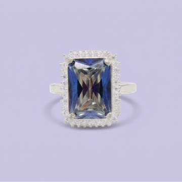 Anillo de Plata .925 Diseño Rectangular Grande con Zirconia Color Azul Marino mod. 3107
