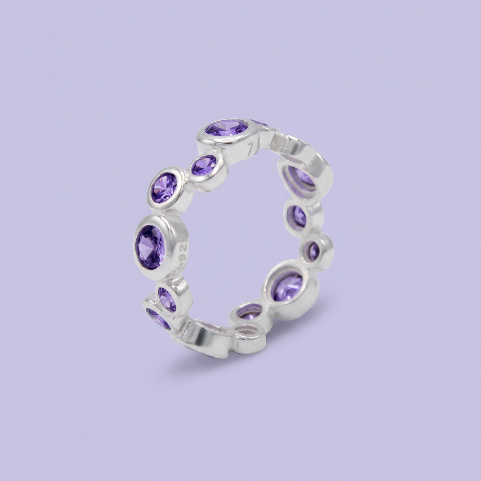 Anillo de Plata .925 con Diseño Aro Doble Tamaño con Zirconia Morada mod. 3101