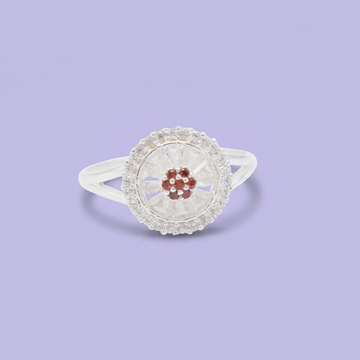 Anillo de Plata .925 con Diseño de Flor con Centro de Zirconia Marron Brillante mod. 3096
