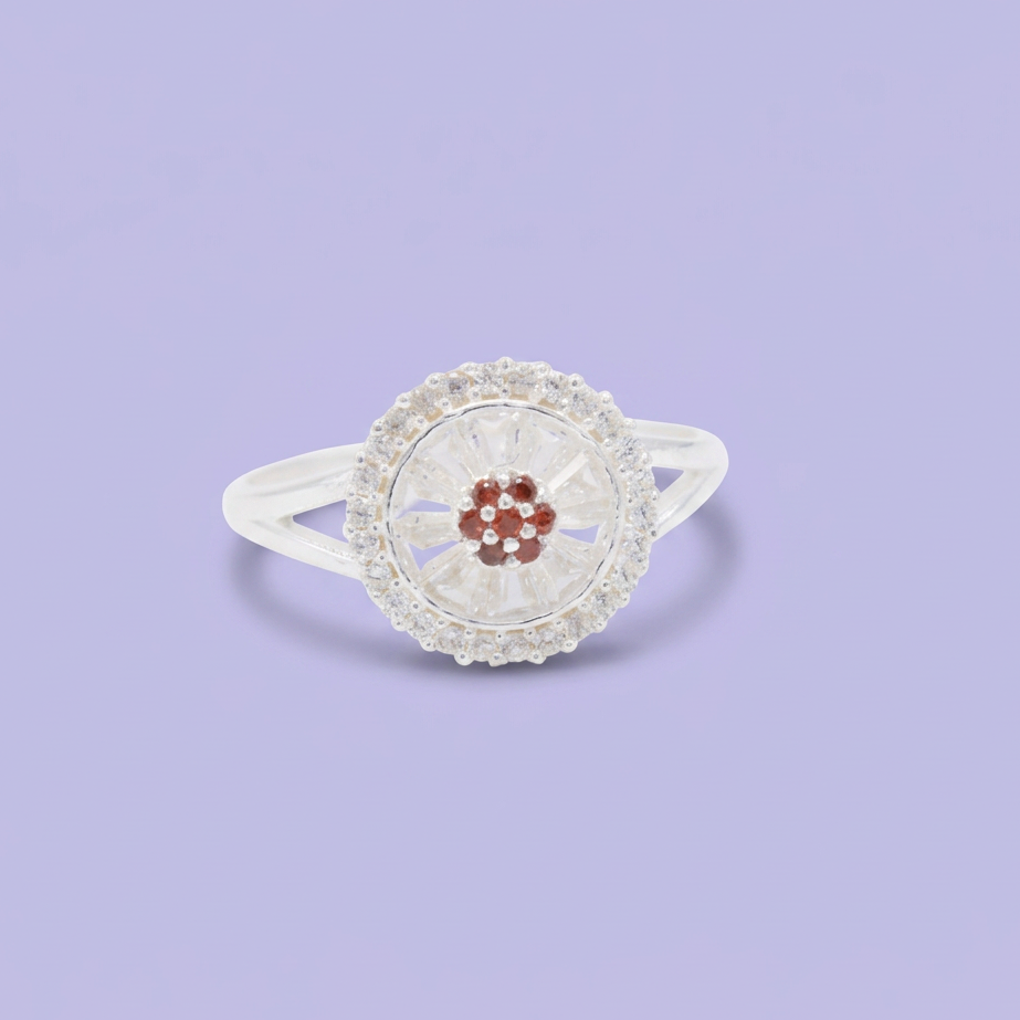 Anillo de Plata .925 con Diseño de Flor con Centro de Zirconia Marron Brillante mod. 3096