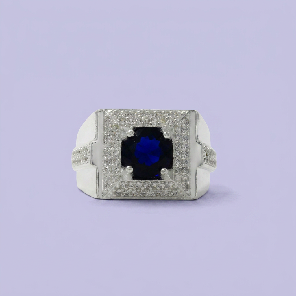 Anillo de Plata .925 Centro Azul con Pavé mod. 2470