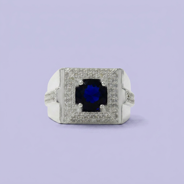 Anillo de Plata .925 Centro Azul con Pavé mod. 2470