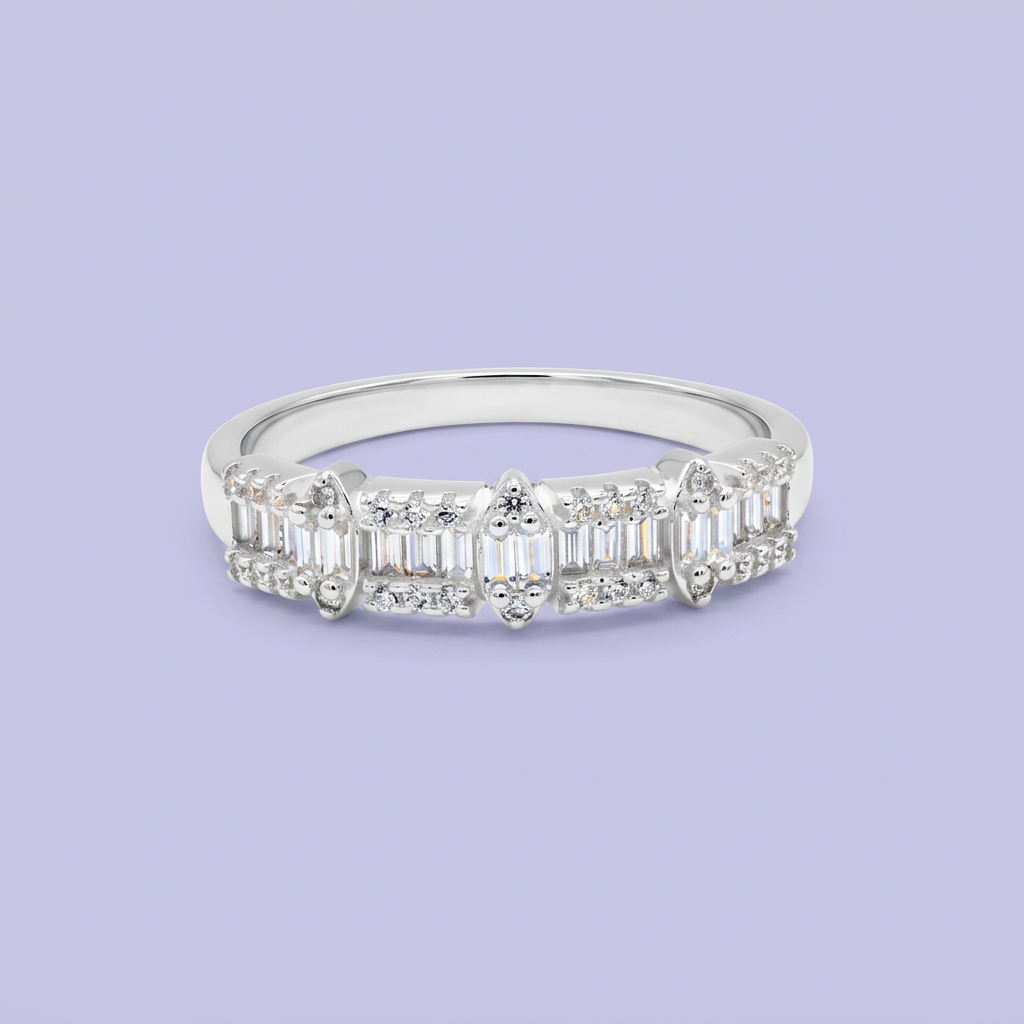 Anillo de Plata .925 con Diseño con Corte Bagette Zirconia mod. 3099