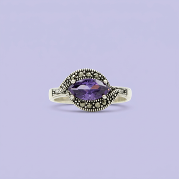 Anillo de Plata .925 Corte Marquesa de Zirconia Morada mod. 2256
