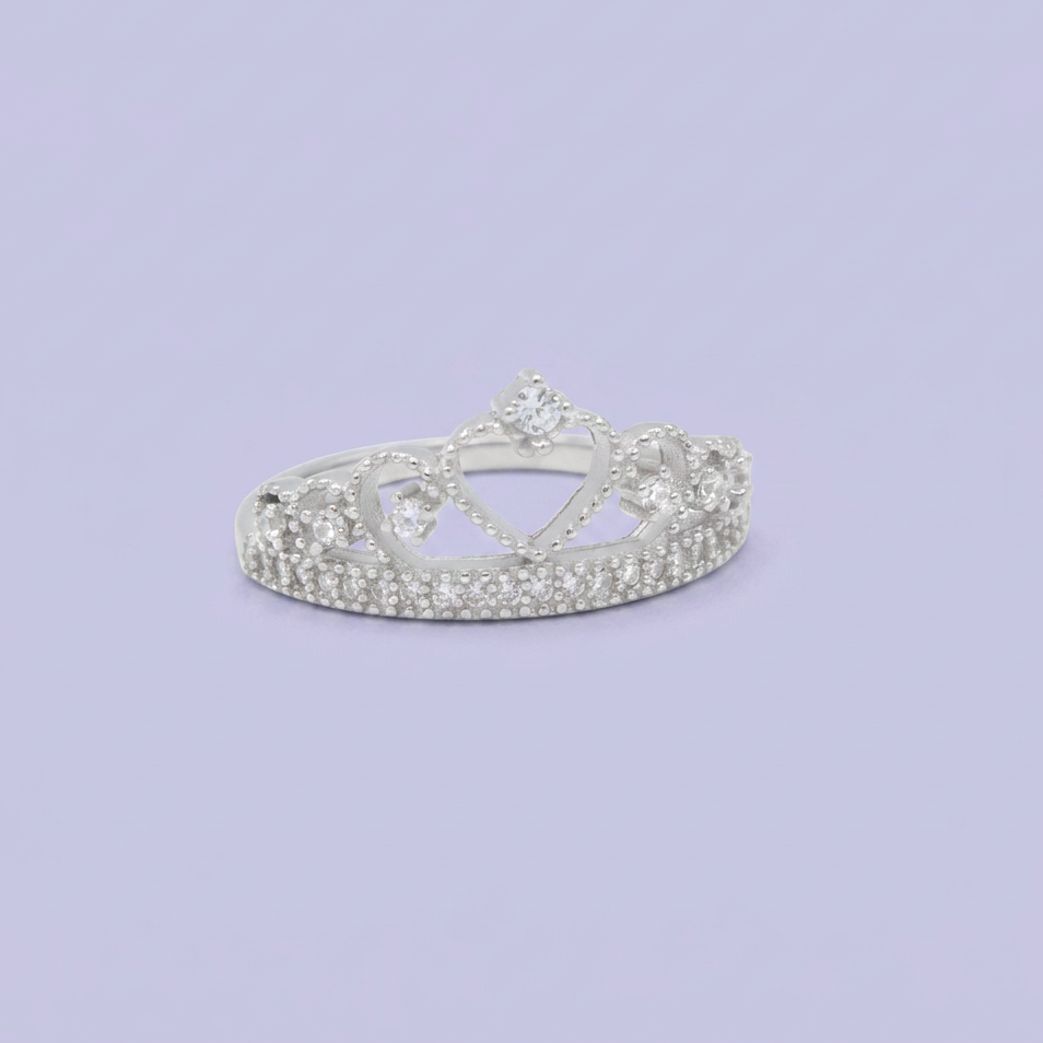 Anillo de Plata .925 corona con Diseño de Corazón e Incrustación de Zirconias mod. 2919
