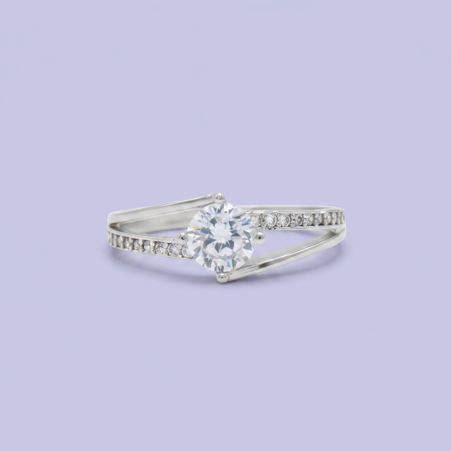 Anillo de Compromiso plata .925 con Zirconia Central y Diseño de Brazo Cruzado mod. 2717