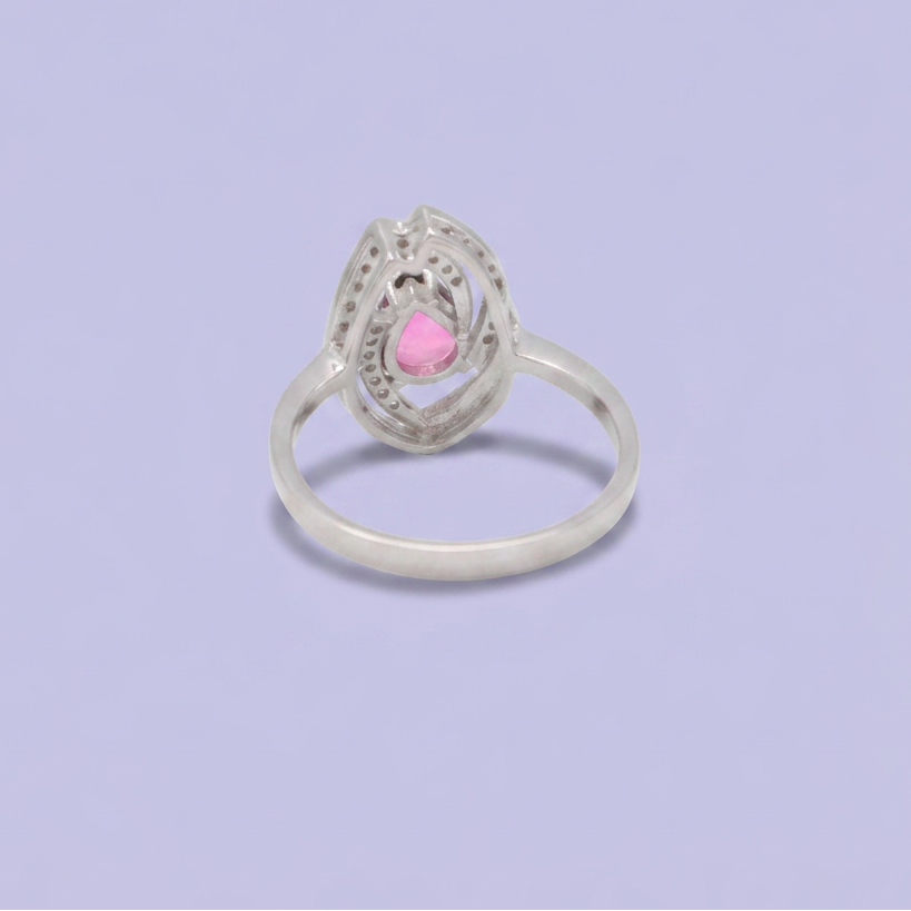 Coordinado de Plata .925 Pétalo Doble Fucsia y Verde con Incrustación de Zirconias mod. 2947