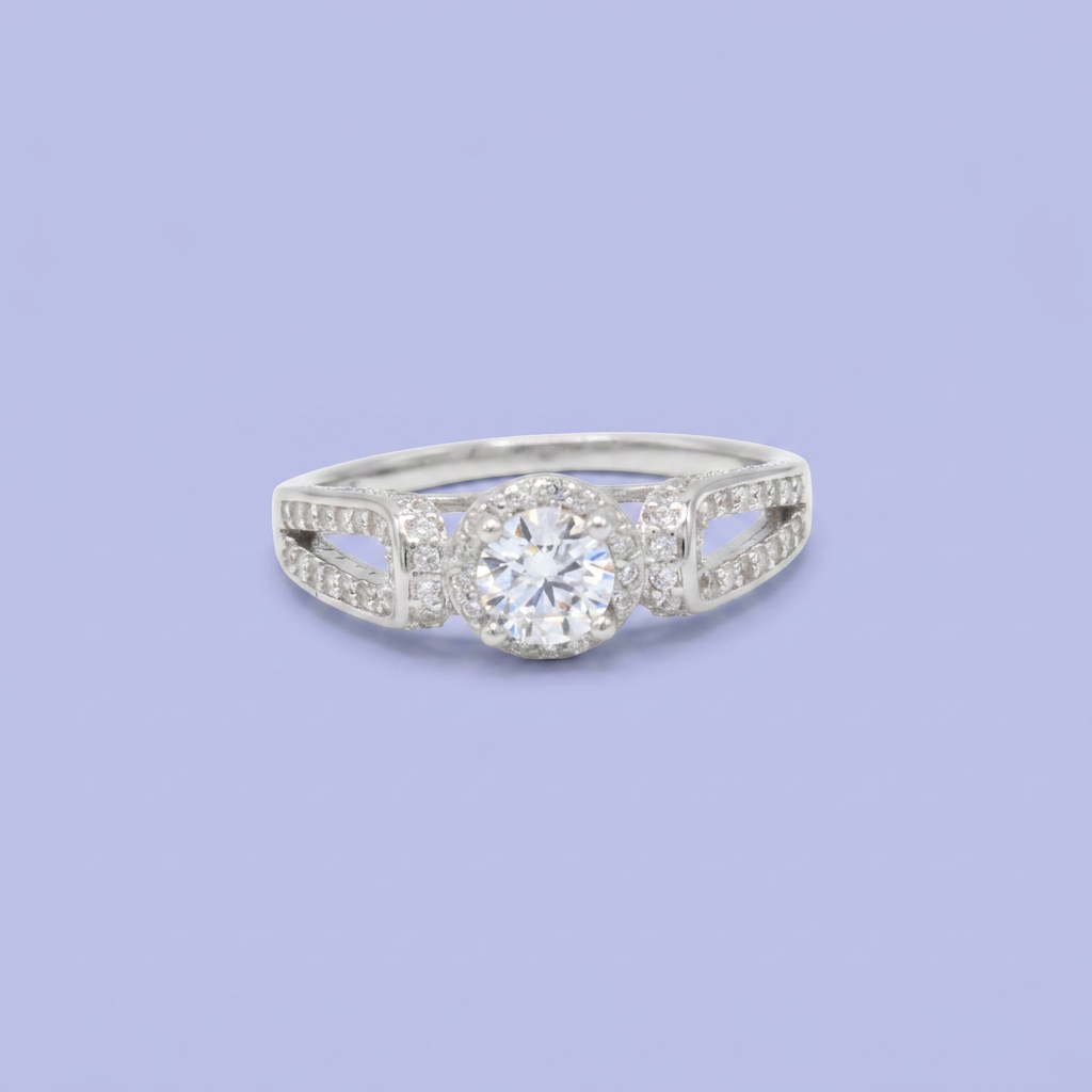 Anillo Solitario de Plata .925 Doble Gota e Incrustación de Zirconias mod. 2926