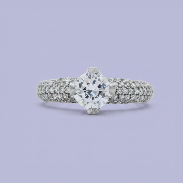 Anillo Solitario de Plata .925 Pavé Grueso con Zirconia Central mod. 2420